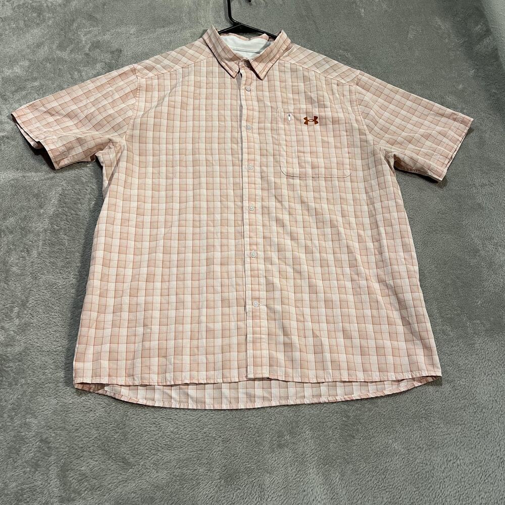Under Armour Drift Tide Mens 2XL Plaid Button Up Short Sleeve Performance Casual